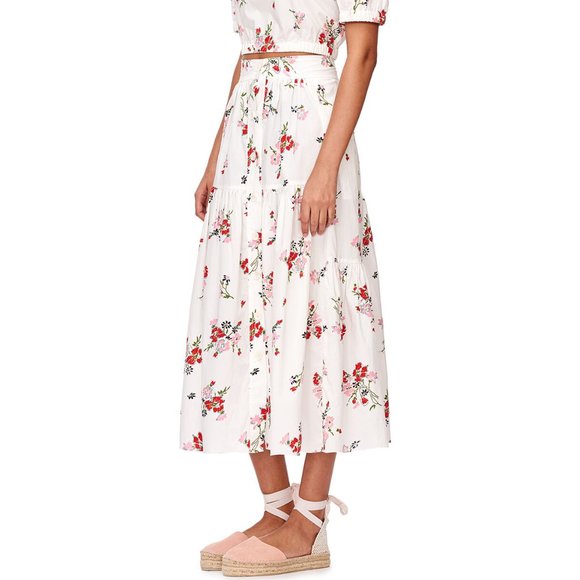 Rebecca Taylor white Marguerite floral cotton poplin tiered midi skirt 10 - Picture 3 of 10